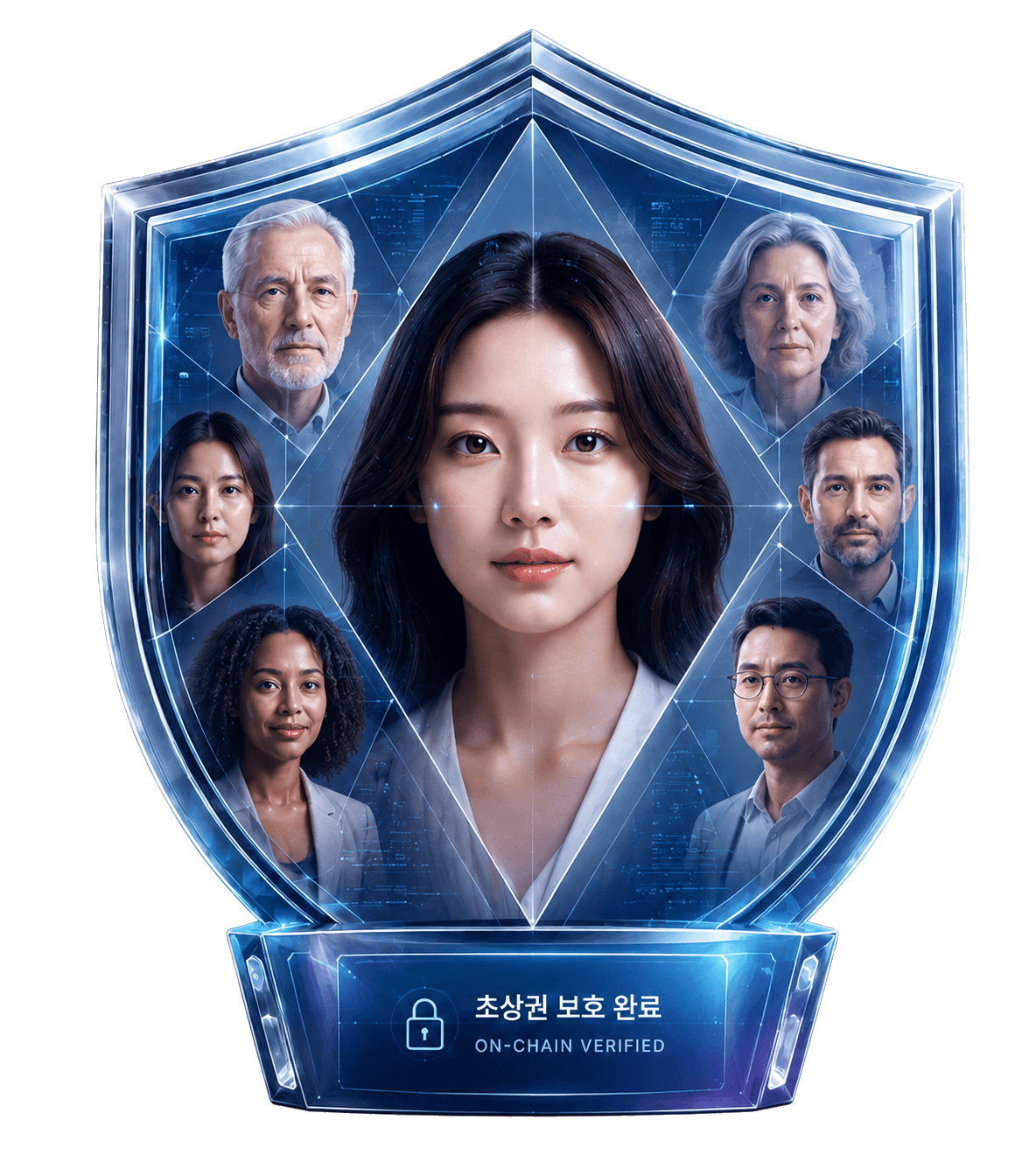 여러 사람의 초상권이 보호되는 모습을 표현한 FaceRight 디지털 실드